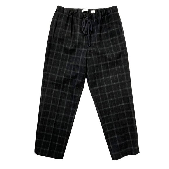 Aritzia Babaton Plaid Cropped Tapered Pants Gray Black Check Elastic Waist MED - Picture 2 of 10